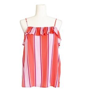 Old Navy Top Orange Purple Striped Ruffled Spaghetti Straps Crop Top Large NEW